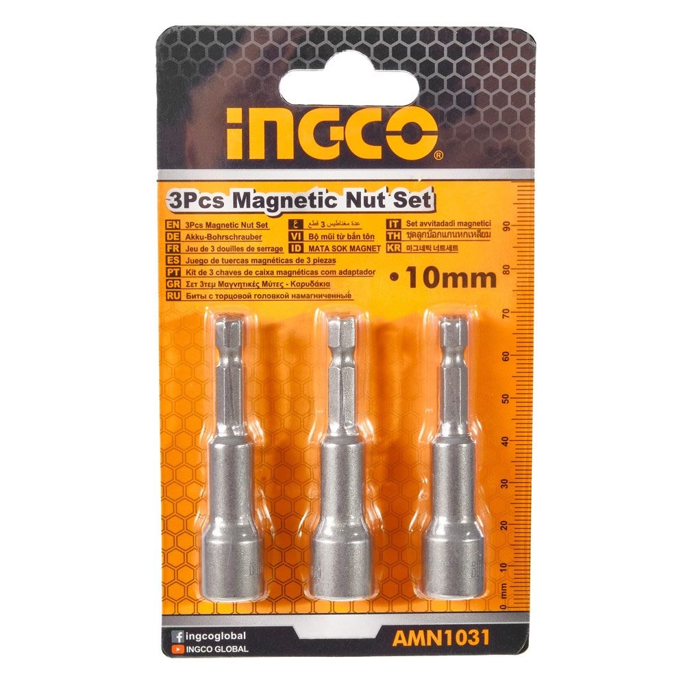 Набір магнітних торцевих головок 10 мм 1/4"x65 мм 3 шт. INGCO AMN1031