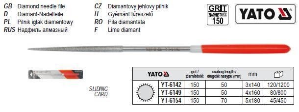 Надфіль алмазний круглий, l= 180/70 мм, O= 5 мм YT-6154
