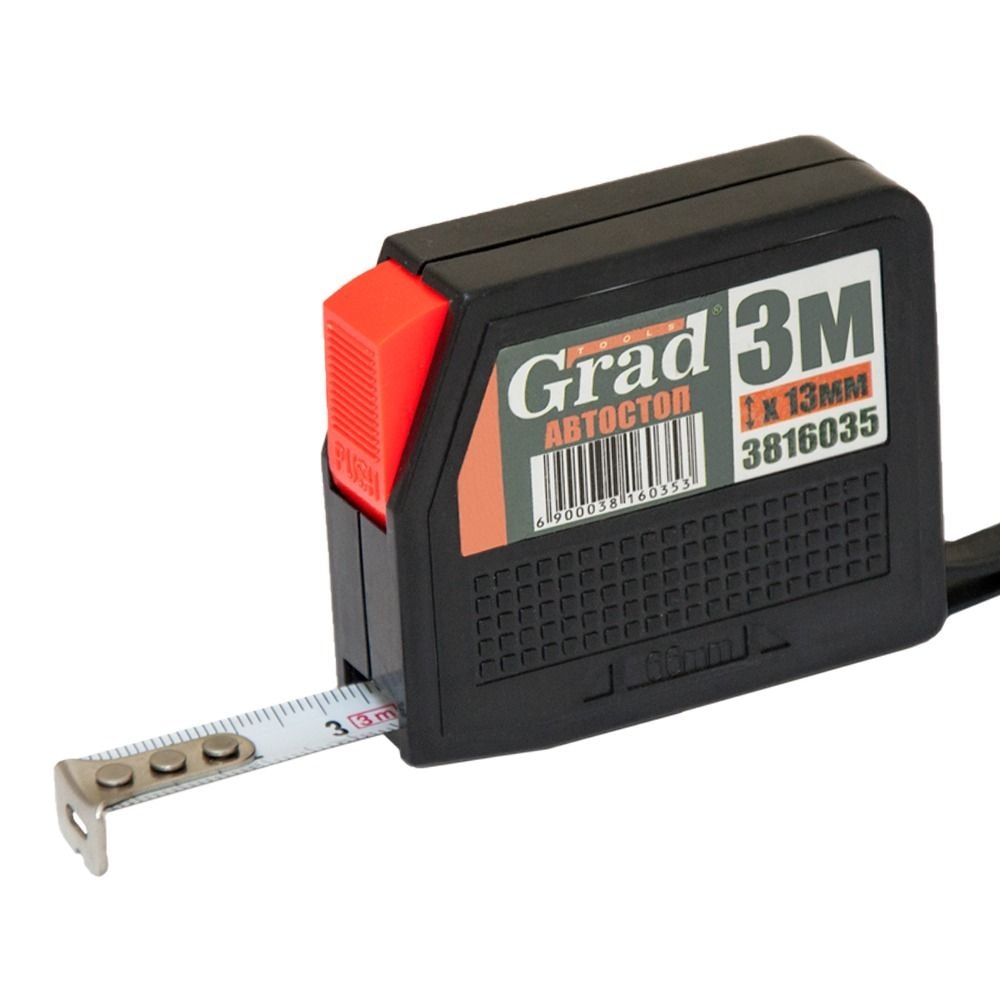 Рулетка з автостопом 3м*13мм (чорна) Grad 3816035