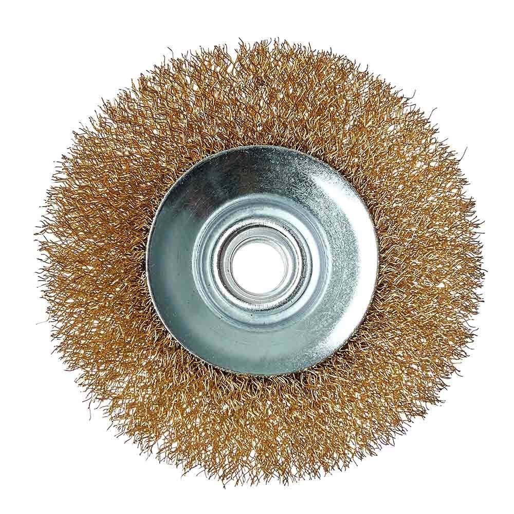 Щітка конічна Vitals гофрована латунована 100 мм М14, 0.3 мм 174520