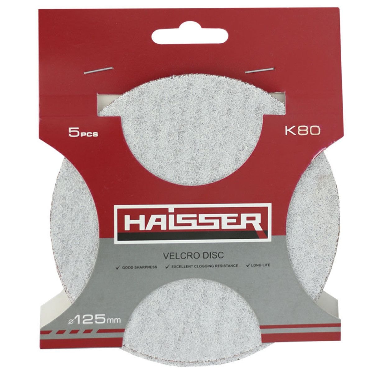 Круг шліфувальний самоклеючий 125мм, k 80, HAISSER, н-р 5 шт 19117