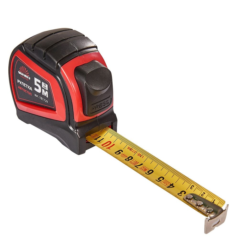 Рулетка 5 м х 25 мм автостоп Vitals Master 181729