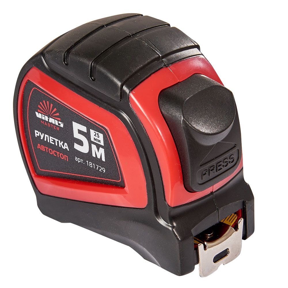 Рулетка 5 м х 25 мм автостоп Vitals Master 181729
