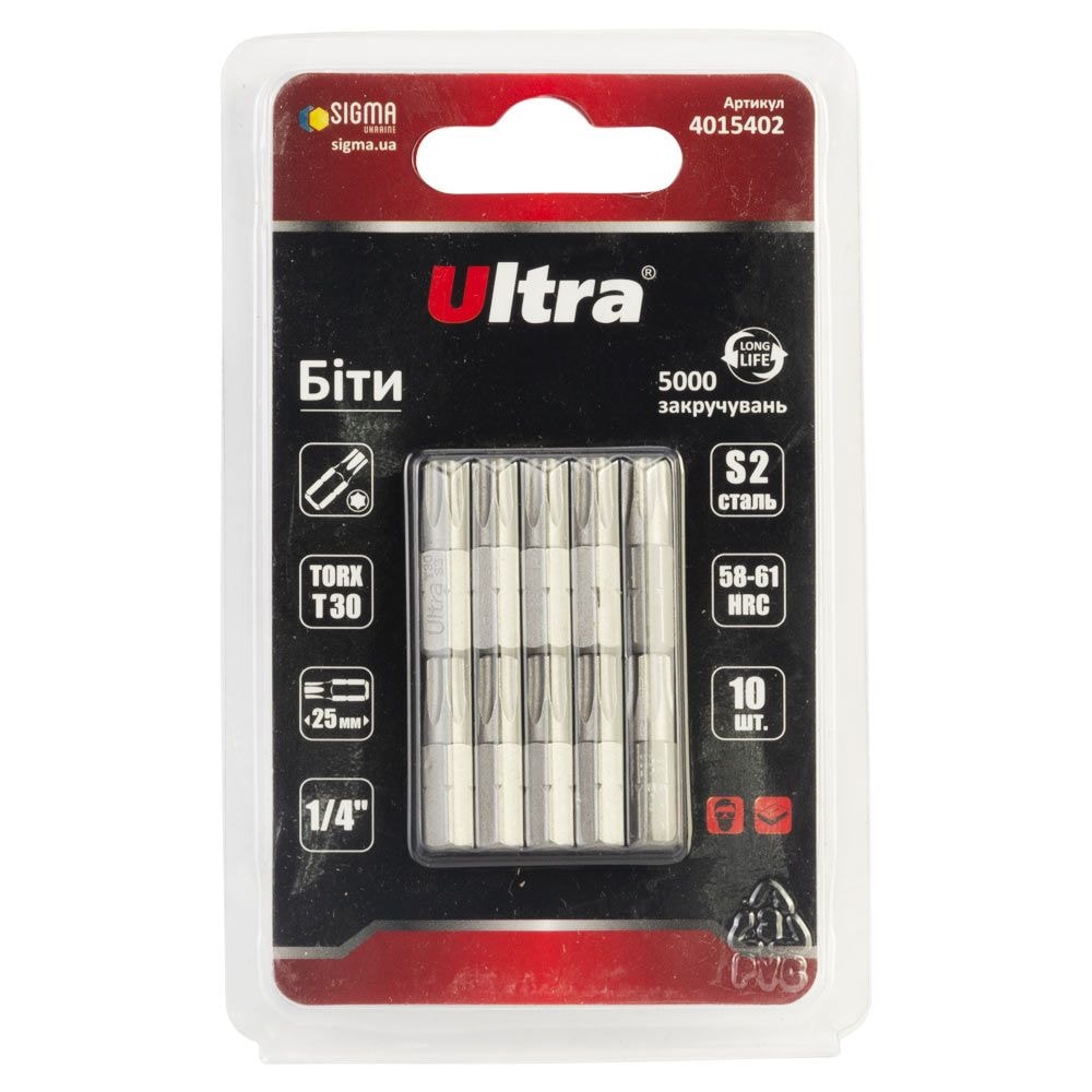 Біти TORX 30?25мм ?" 10шт S2 (блістер) Ultra 4015402