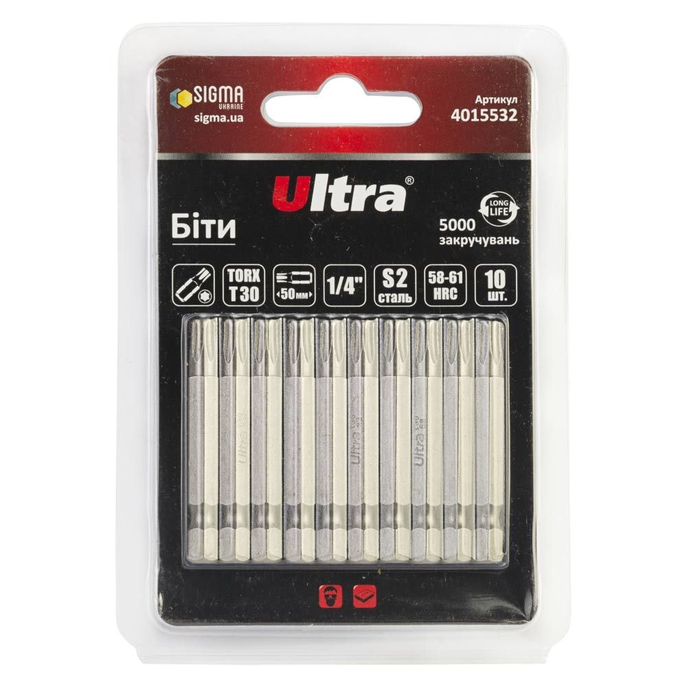 Біти TORX 30?50мм ?" 10шт S2 (блістер) Ultra 4015532