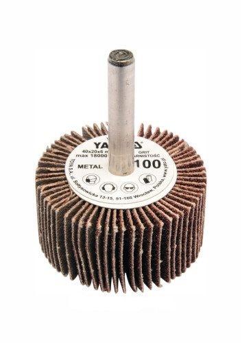 Круг пелюстковий шліфувальний YATO : подовжений O= 40 мм К80, шпиндель O= 6 мм, H= 20 мм YT-83353