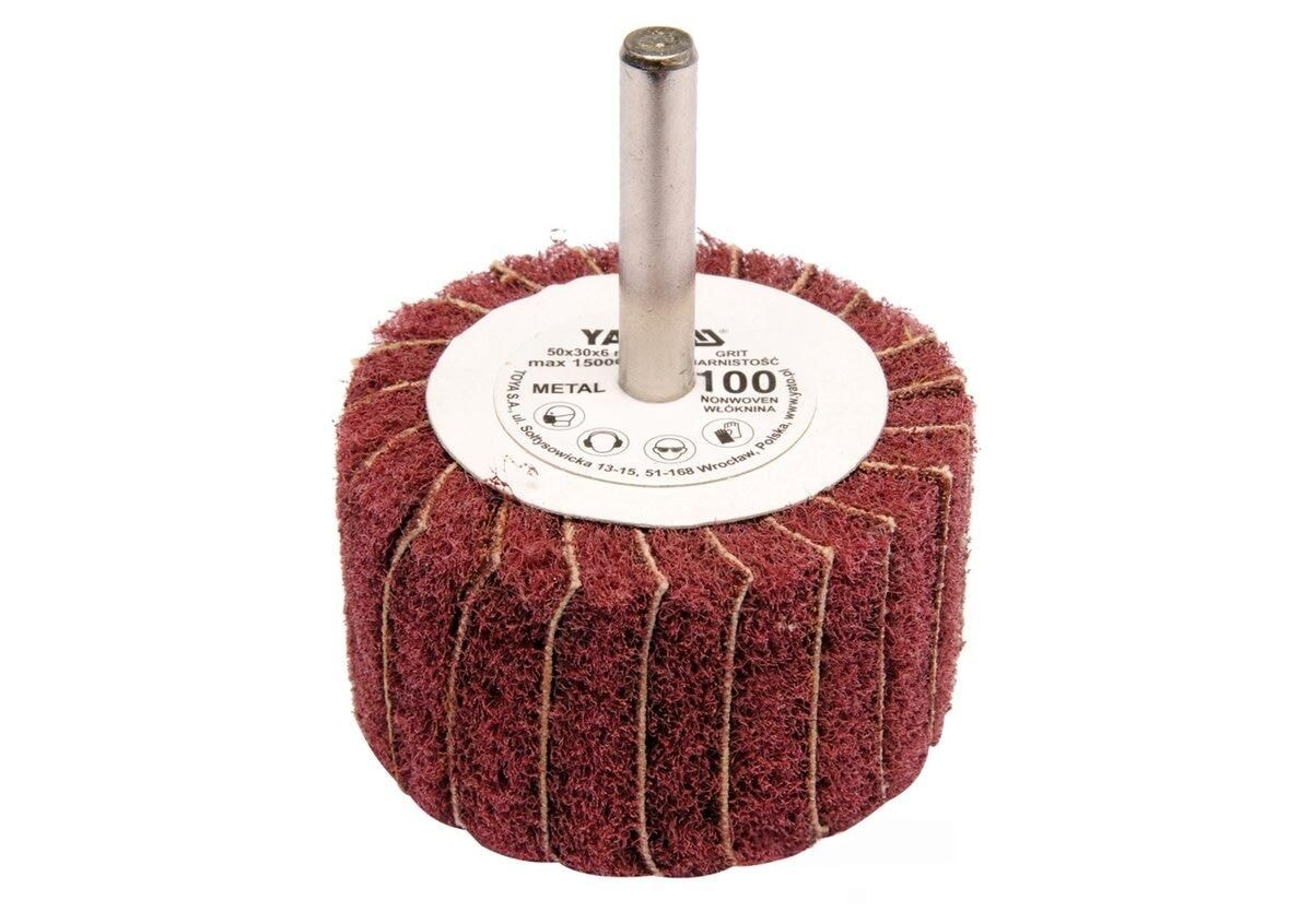 Круг пелюстковий шліфувальний YATO : подовжений O= 50 мм К150, шпиндель O= 6 мм, H= 30 мм YT-83392
