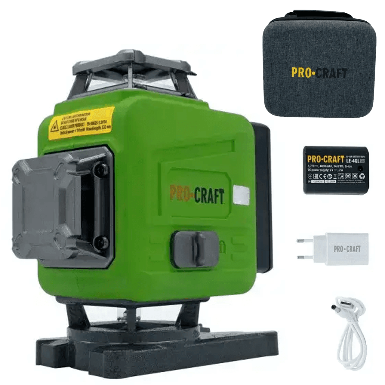 Лазерний рівень PROCRAFT LE-4GL GREEN LINE (1 АКБ) в сумці 000407