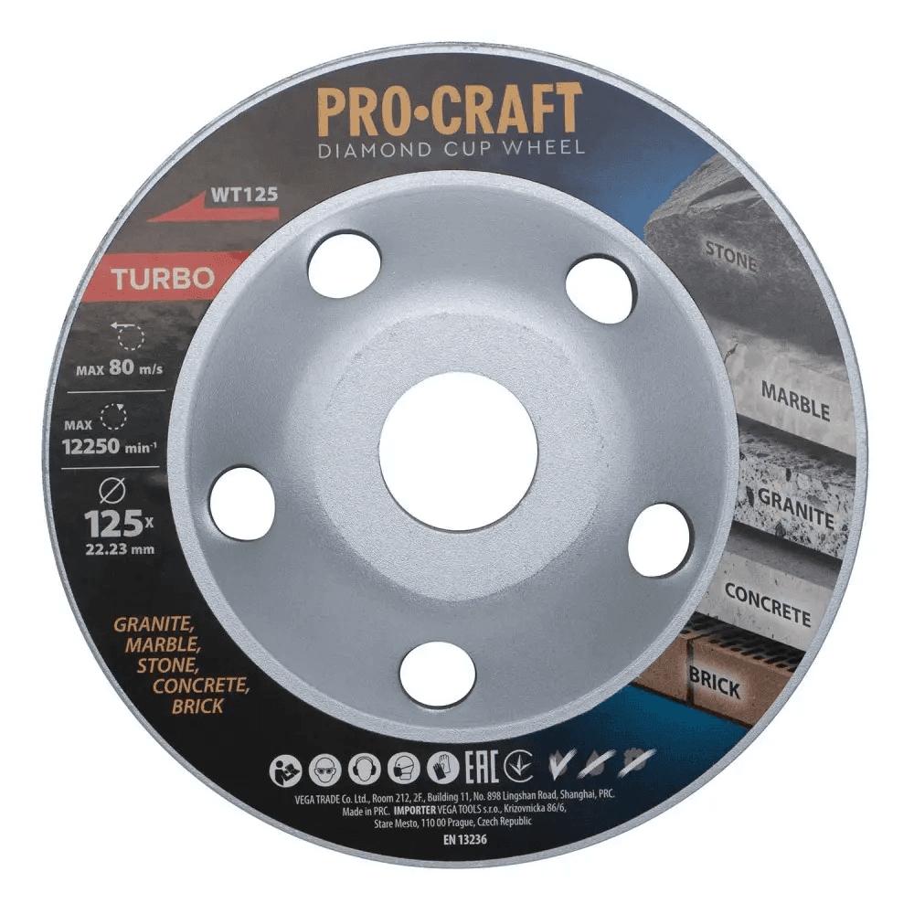 Чаша алмазна шліфувальна PROCRAFT WT-125 Turbo WT1250