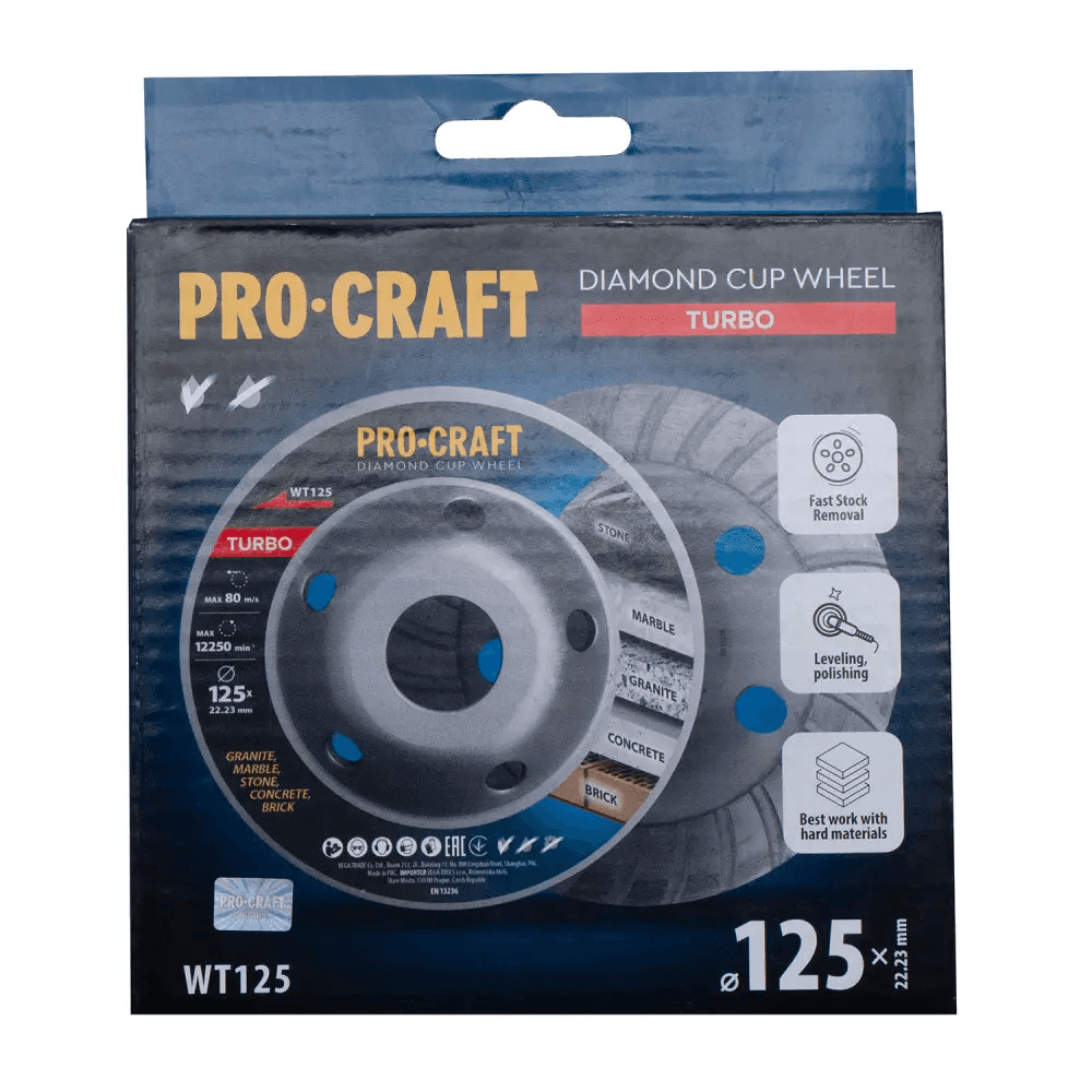 Чаша алмазна шліфувальна PROCRAFT WT-125 Turbo WT1250