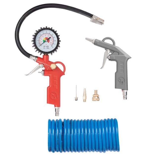 Набір пневмоінструментів 6 од., пістолет для накачування шин, продувальний пістолет, шланг поліуретановий 5м, три наконечники РТ-1500