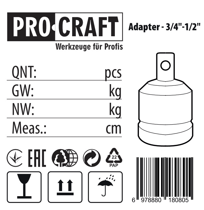Перехідник  для гайковерта з 3/4 на 1/2 Procraft Universal 003412