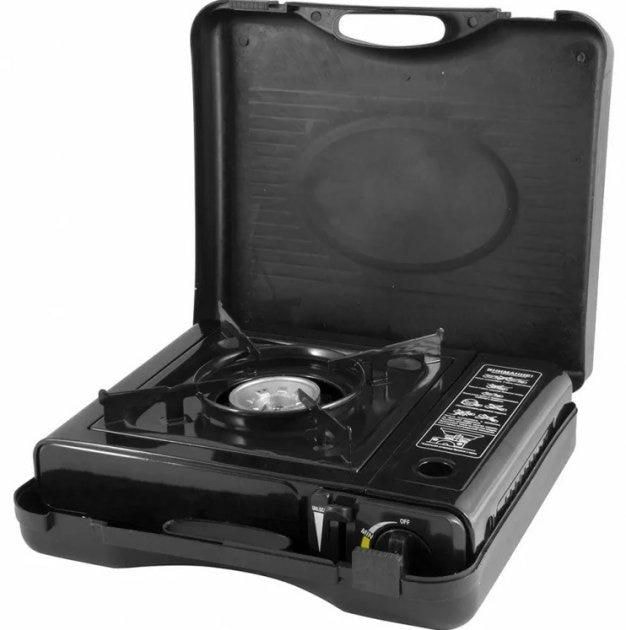 Портативна газова плита однокомфоркова пєзопідпал з перехідником під балон у кейсі 993184 Happy Home