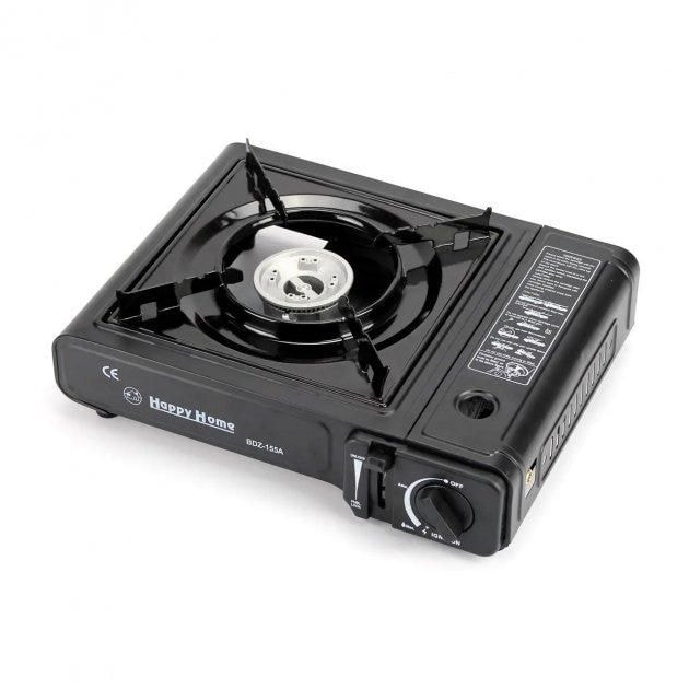 Портативна газова плита однокомфоркова пєзопідпал з перехідником під балон у кейсі 993184 Happy Home