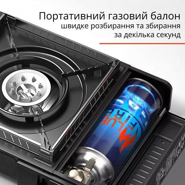 Портативна газова плита однокомфоркова пєзопідпал з перехідником під балон у кейсі 993184 Happy Home