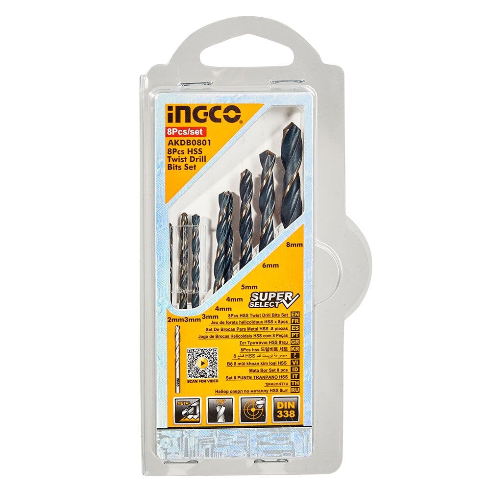 Набір свердел по металу 8 шт. 2–8 мм, блістер INGCO AKDB0801