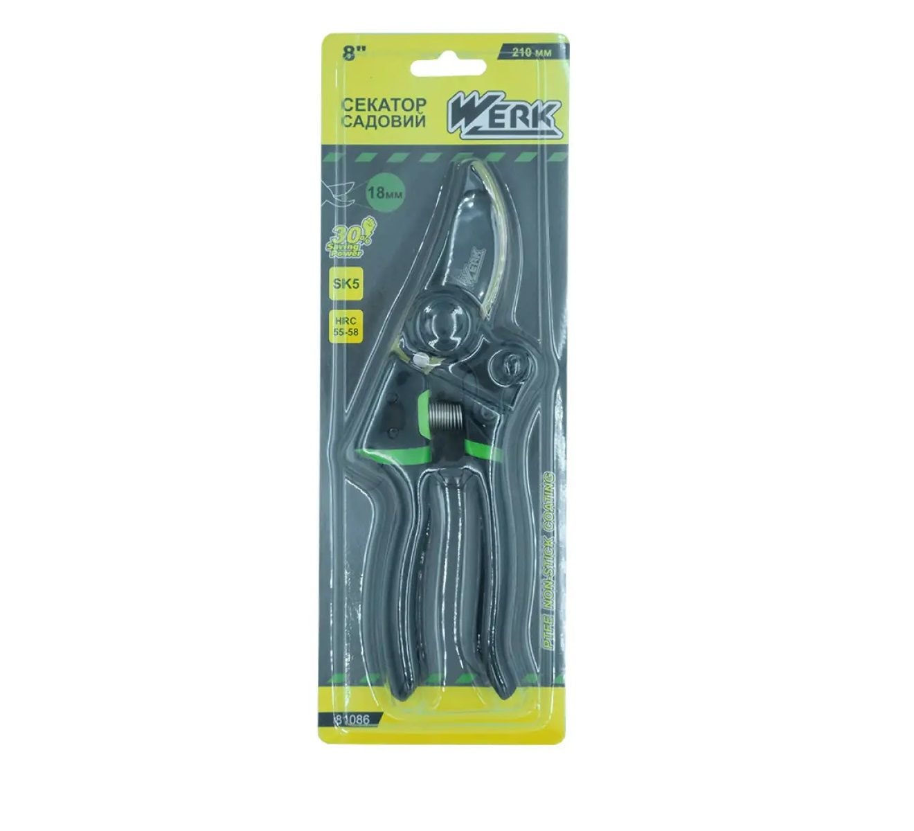 Секатор садовий 210мм алюмінієві ручки з подвійним ПВХ покриттям WERK 146735