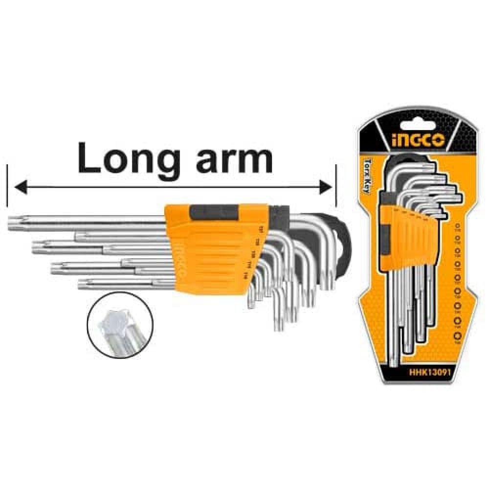 Комплект ключів подовжених Torx 9 шт Т10-Т50 INGCO HHK13091