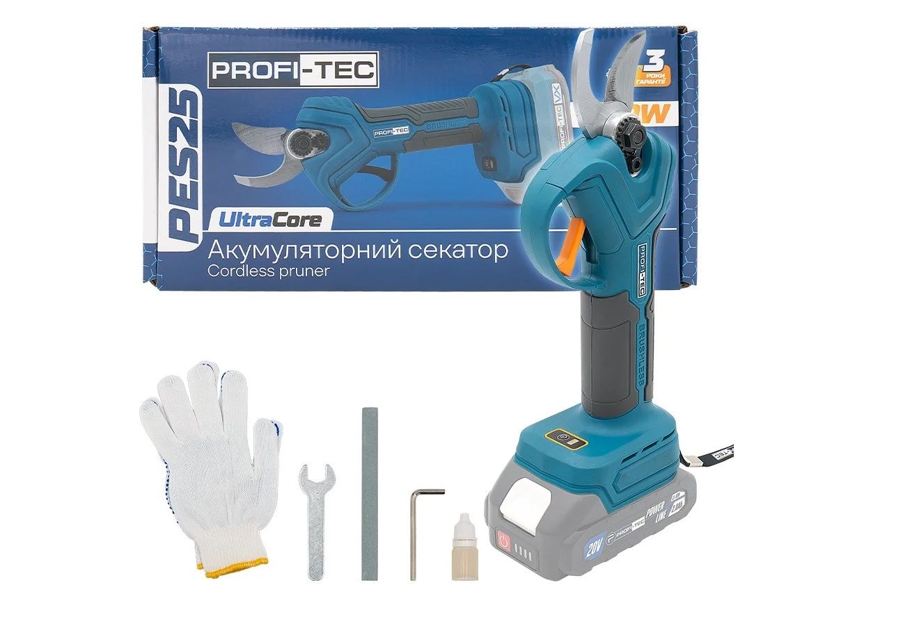Акумуляторний секатор PROFI-TEC PES25, без акк та ЗП, коробка 007629