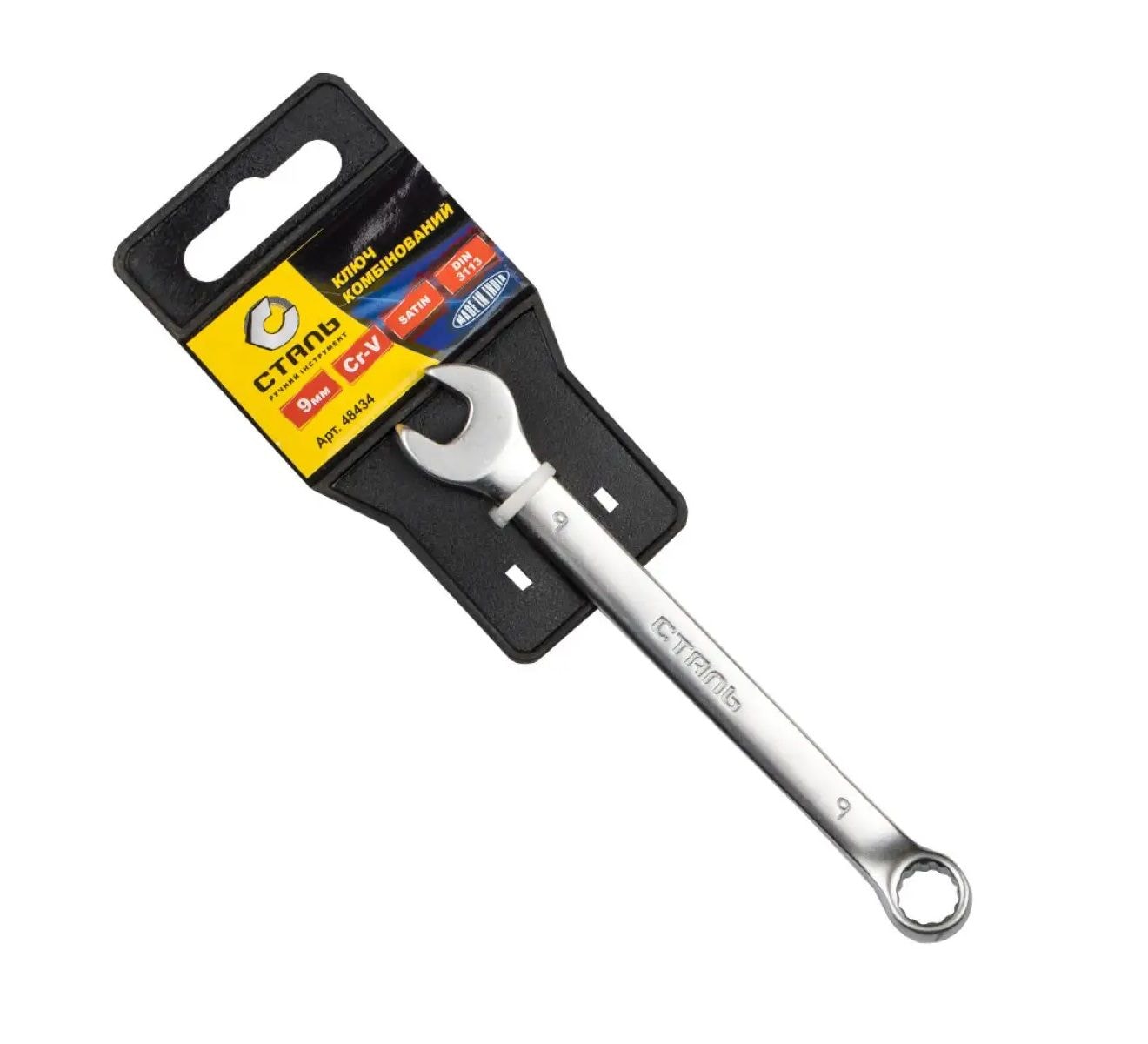 Ключ комбiнований Сатин 9мм з підвіскою СТАЛЬ 106833