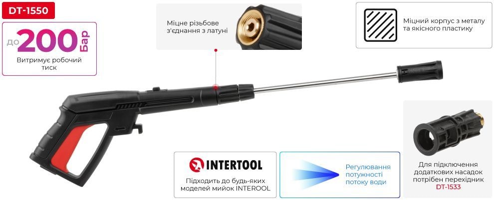 Пістолет до мийок високого тиску DT-1502/1503/1504/1508/1515/1517/WT-1509, макс. 200 бар DT-1550