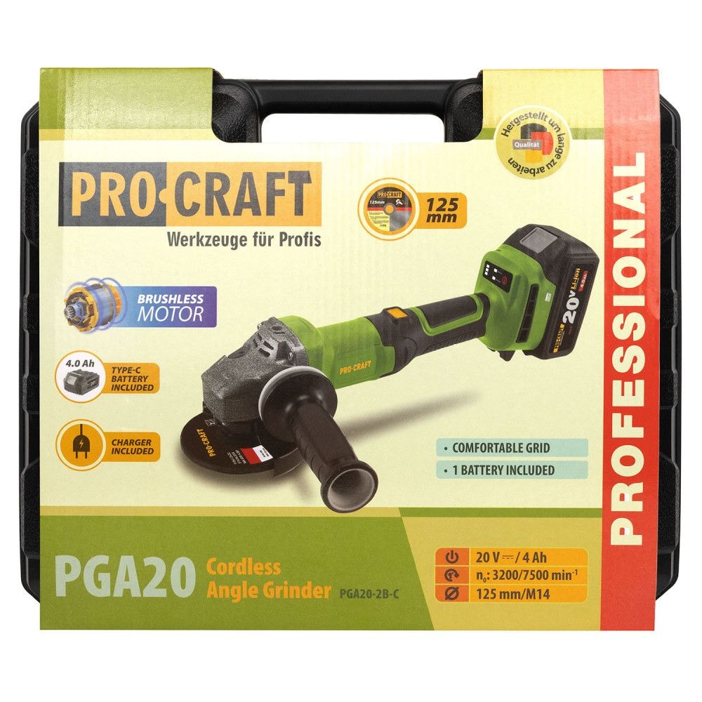 Шліфмашина акум. PRO-CRAFT PGA-20 (1 АКБ 20 4А/г O 125mm) кейс 030299