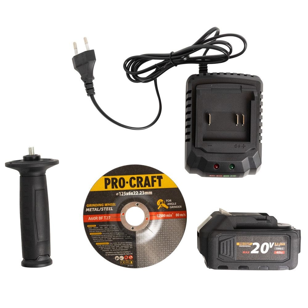 Шліфмашина акум. PRO-CRAFT PGA-20 (1 АКБ 20 4А/г O 125mm) кейс 030299