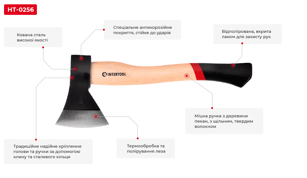 Сокира 600 г, ручка з ясена, 48-57 HRC HT-0256