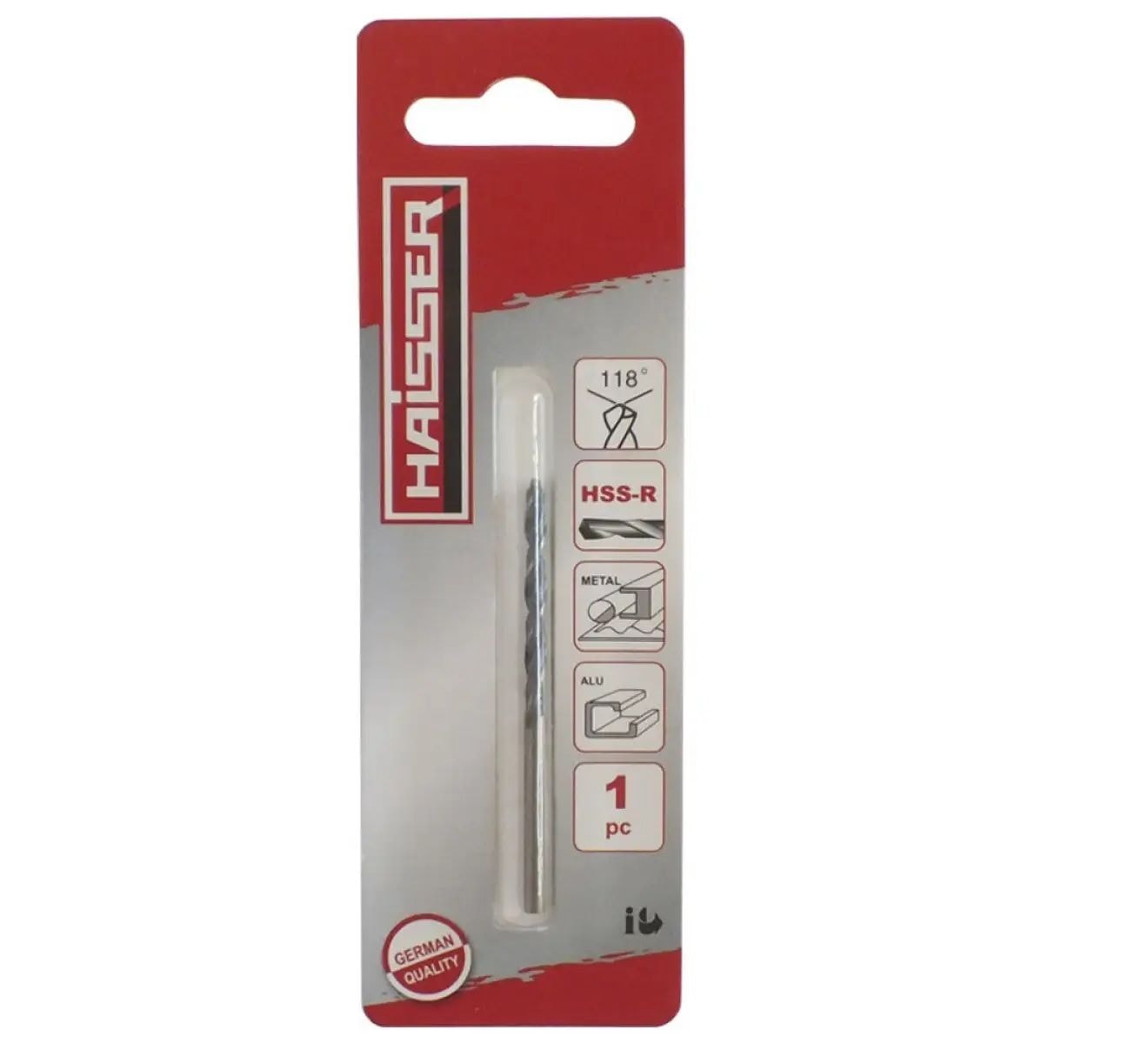 Сверла по металлу 4.0X43X75 мм HSS-R ц/х ср. с. Кобальт покр (DIN 338), уп. 1шт блістер HAISSER 88479