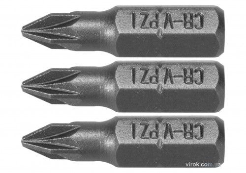 Насадка викруткова STHOR : "Pozidriv" PZ1 x 25 мм, HEX 1/4", Cr-V, 3 шт 65470