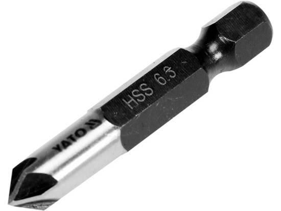 Зенкер конічний по металу YATO : HSS, O= 6.3 мм, l= 40 мм, 5 пругів, HEX- 1/4" YT-44721