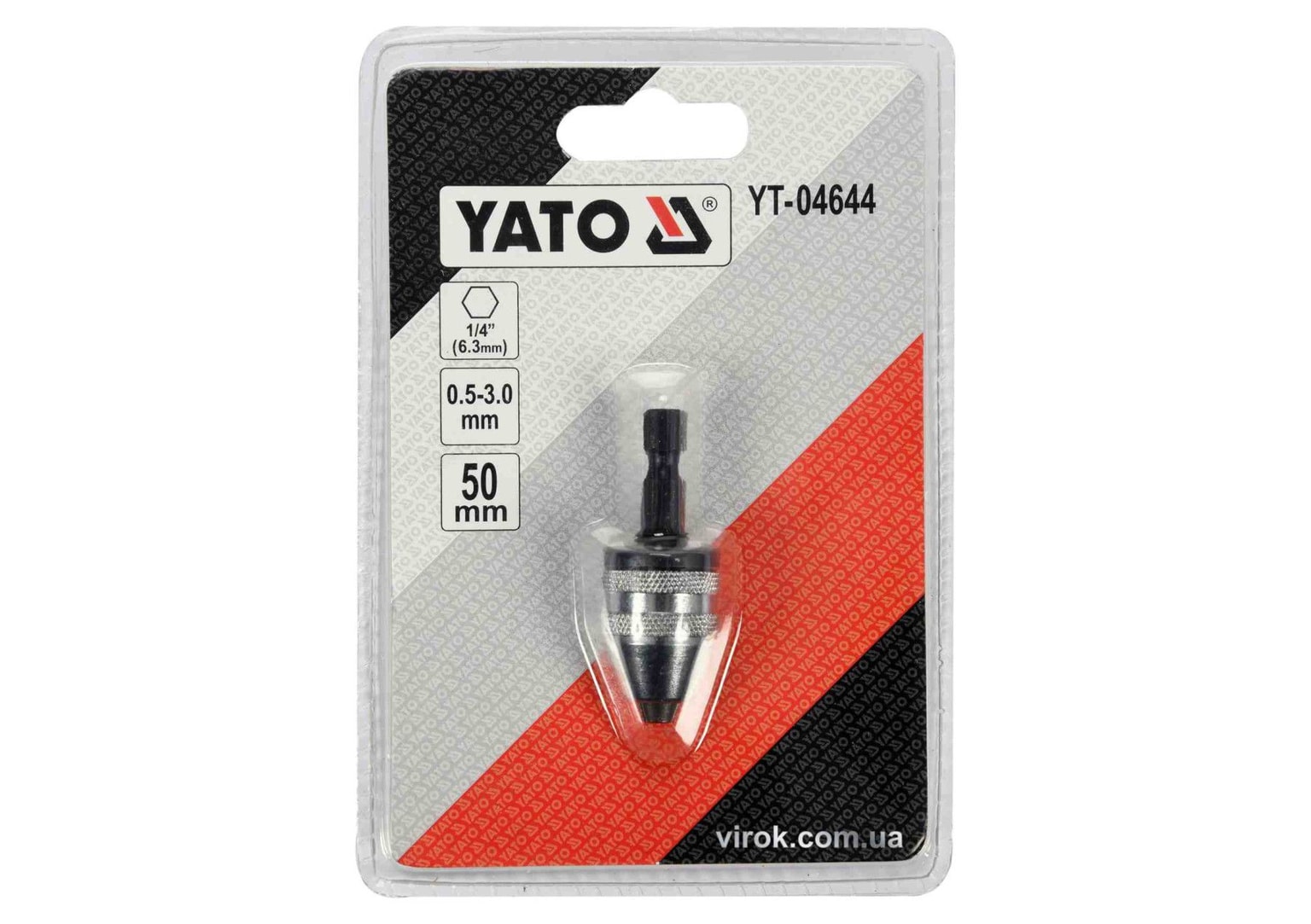 Патрон для дриля YATO : HEX-1/4", O=0.5-3 мм, L= 50 мм, металевий YT-04644