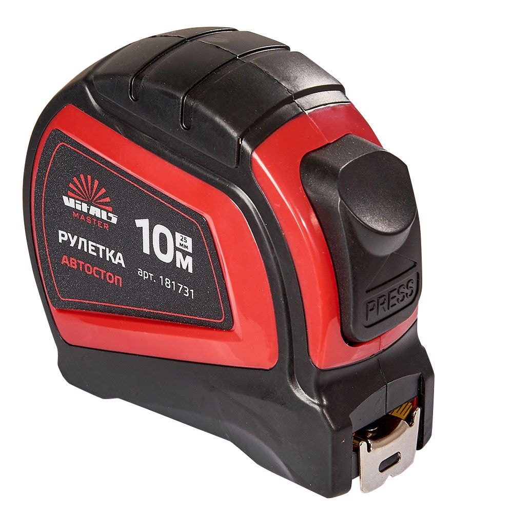 Рулетка 10 м х 25 мм автостоп Vitals Master 181731