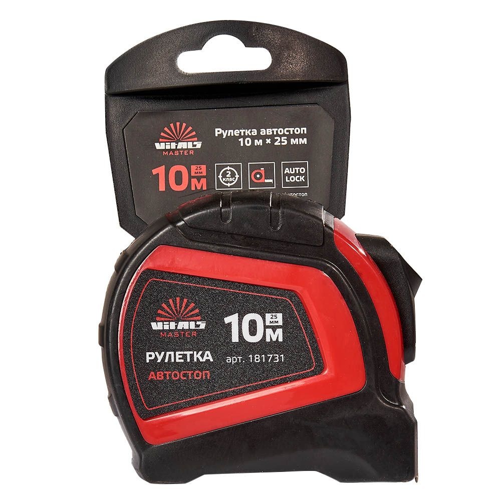 Рулетка 10 м х 25 мм автостоп Vitals Master 181731