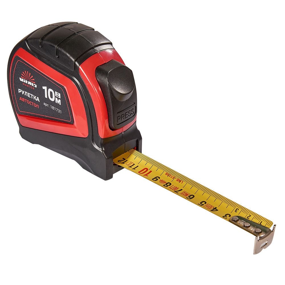 Рулетка 10 м х 25 мм автостоп Vitals Master 181731