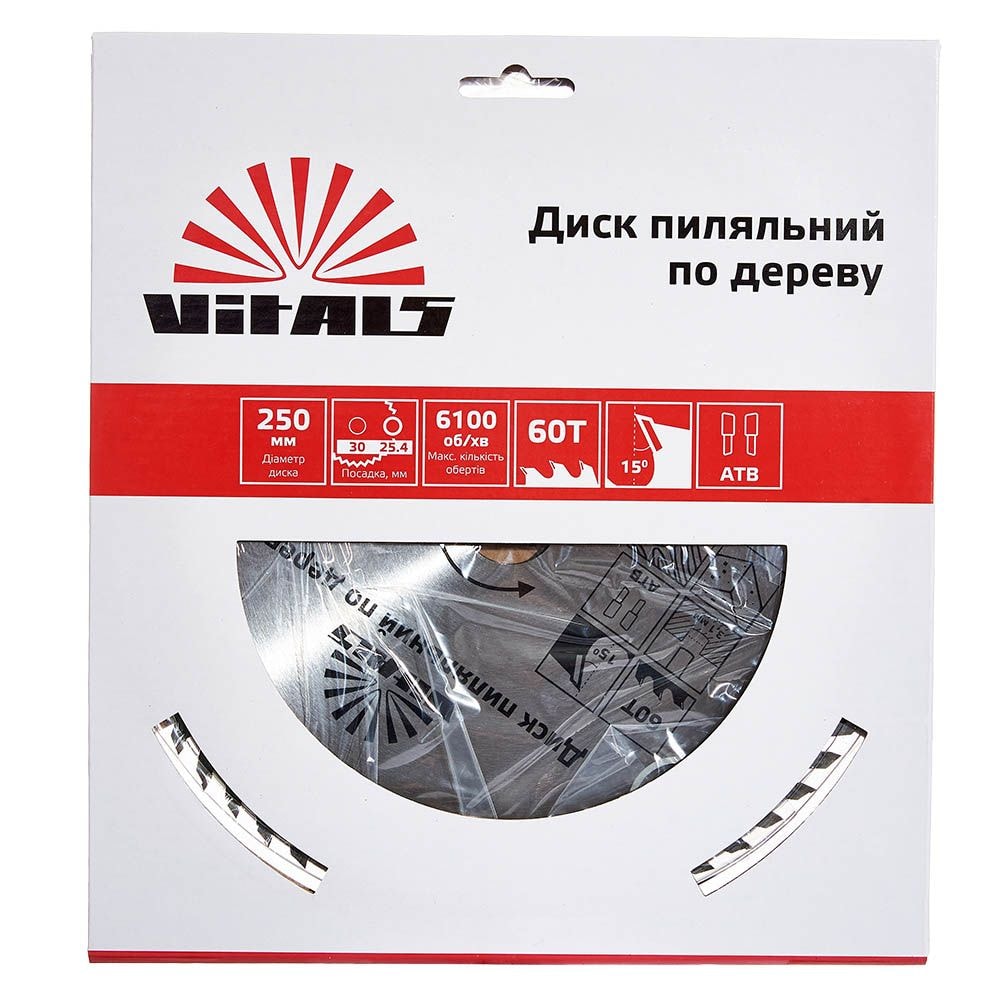 Диск пильний Vitals по дереву 250x30/25.4, ATB 60 168143