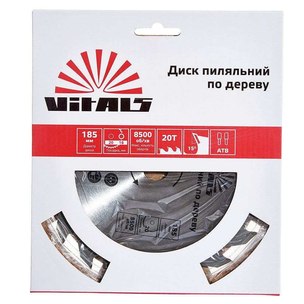 Диск пильний Vitals по дереву 185x20/16, ATB 20 168135