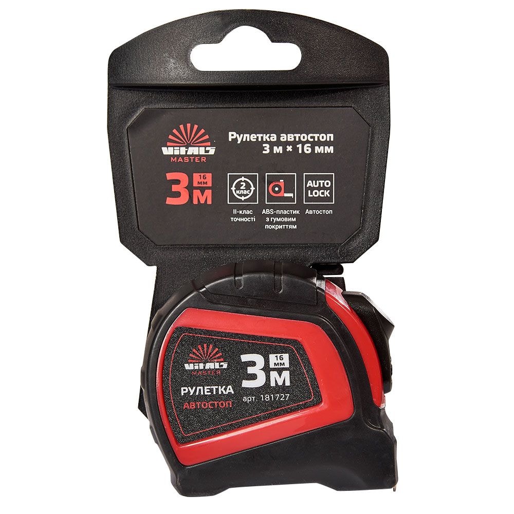 Рулетка 3 м х 16 мм автостоп Vitals Master 181727