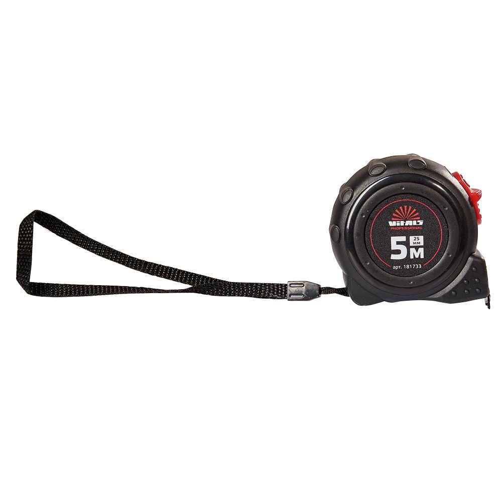 Рулетка прогумована з нейлоновим покриттям полотна 5 м x 25 мм Vitals Professional 181733