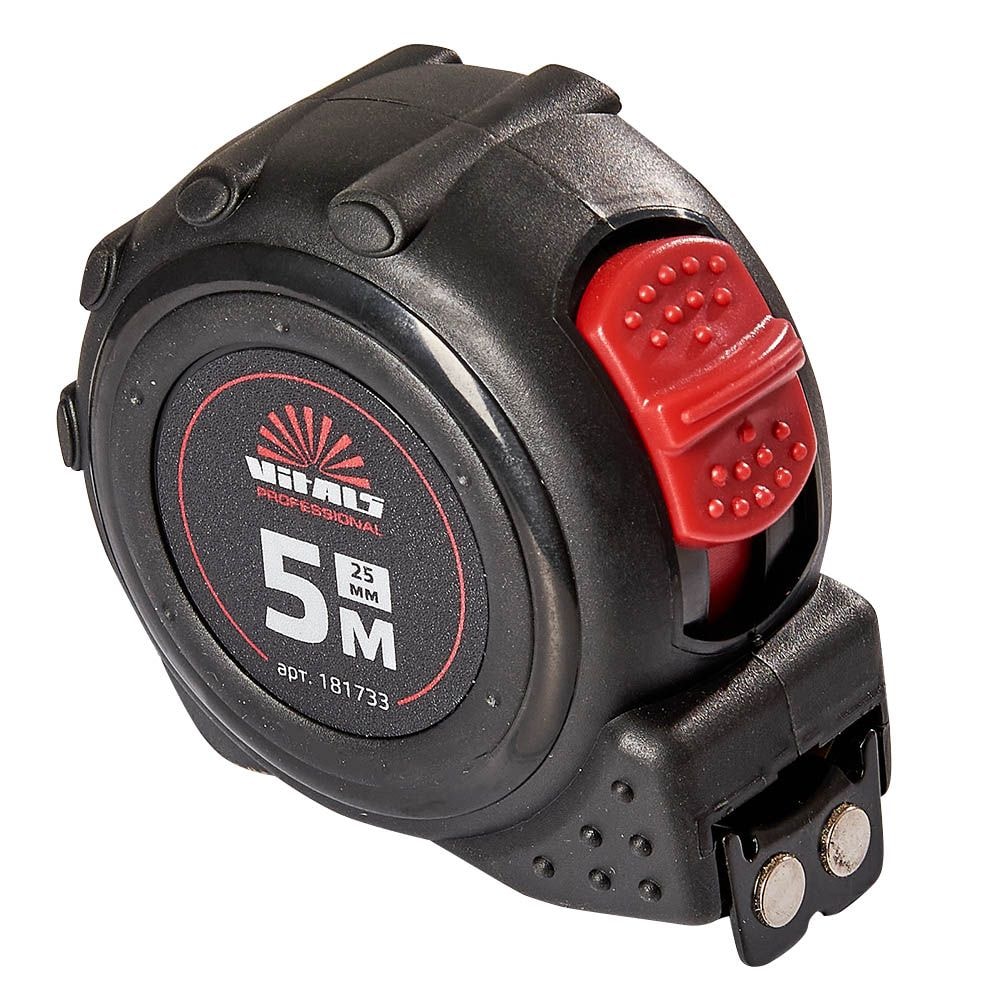Рулетка прогумована з нейлоновим покриттям полотна 5 м x 25 мм Vitals Professional 181733