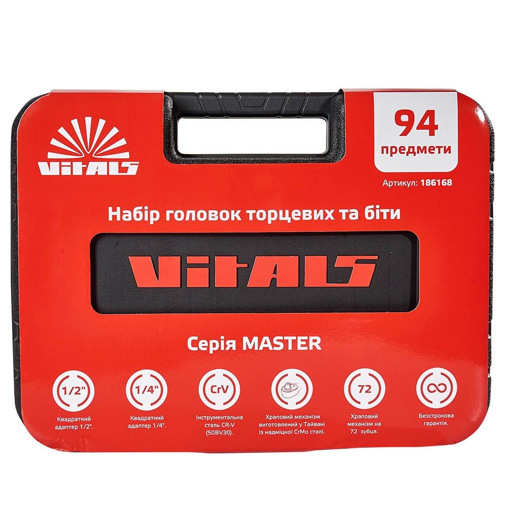 Набір головок торцевих 1/4" та 1/2" 94 предмети Vitals Master 186168
