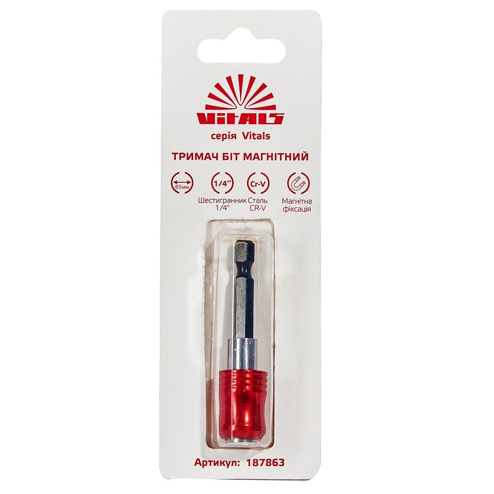 Тримач для біт магнітний 1/4"×65 мм, автофіксація Vitals 187863
