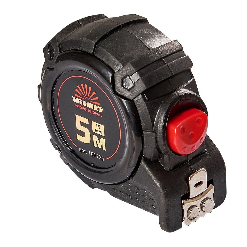 Рулетка прогумована з нейлоновим покриттям полотна 5 м ? 19 мм автостоп Vitals Professional 181735