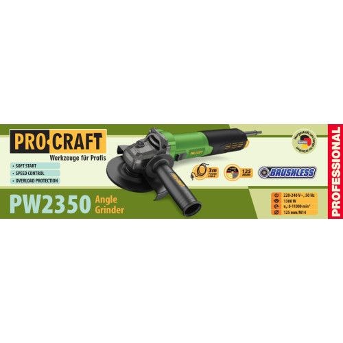 Шліфмашина кутова PRO-CRAFT PW-125/2350 (безщіткова) 023500
