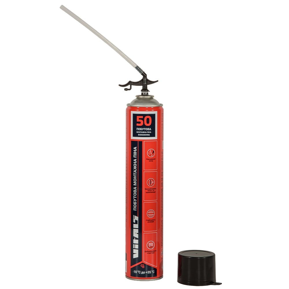 Піна монтажна побутова із трубочкою всесезонна 50 л 750 мл Vitals Fix 224432