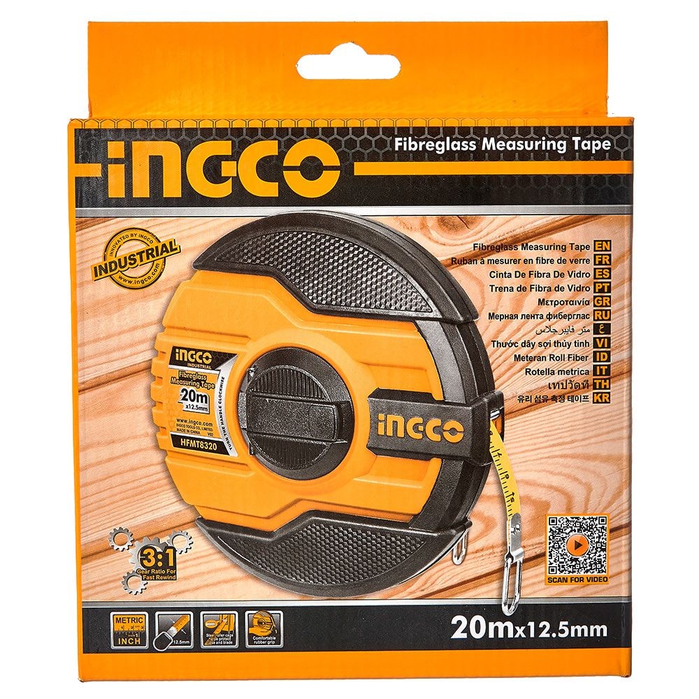 Рулетка 20 м скловолокно 12,5 мм INGCO HFMT8320