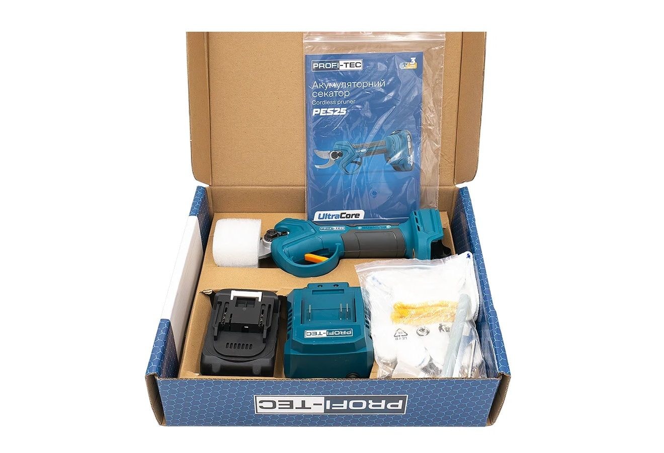 Акумуляторний секатор PROFI-TEC PES25 1хPT2020MP, зарядний BC15V, коробка 007644