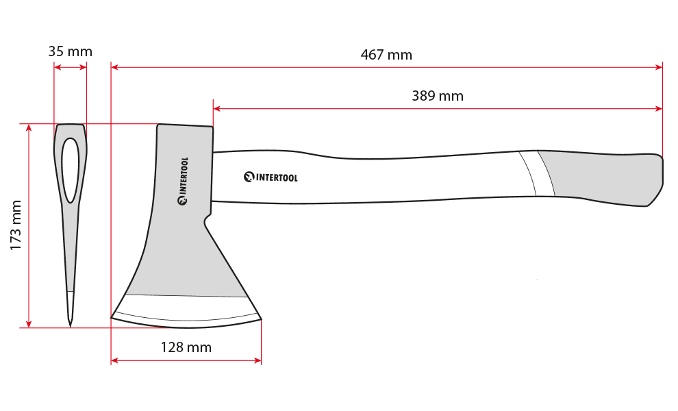Сокира 1000 г, ручка з ясена, 48-57 HRC HT-0258