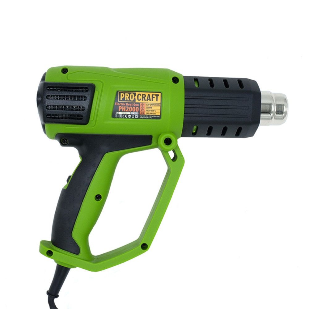 Фен промисловий PRO-CRAFT PH-2000, 2000 Вт, електронне табло, 50-650°C, 250-500 л/хв, комплект насадок 120001