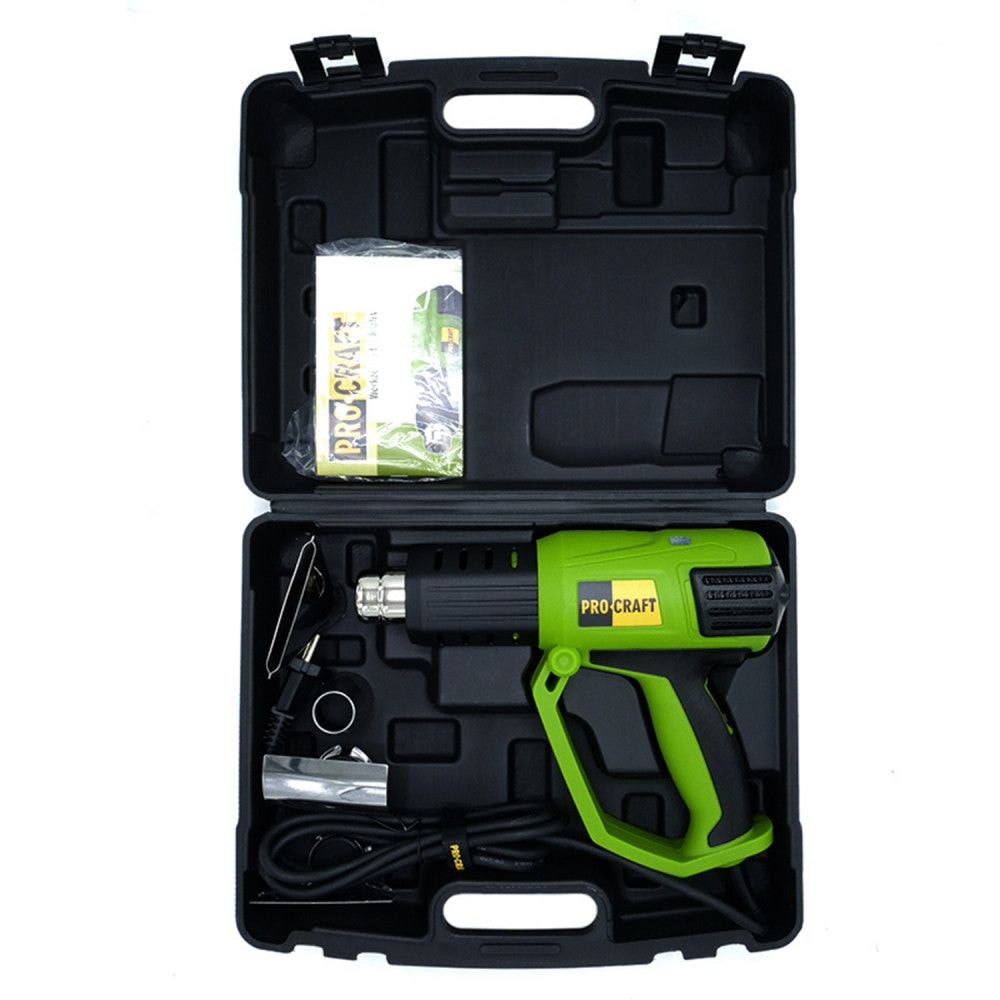 Фен промисловий PRO-CRAFT PH-2000, 2000 Вт, електронне табло, 50-650°C, 250-500 л/хв, комплект насадок 120001